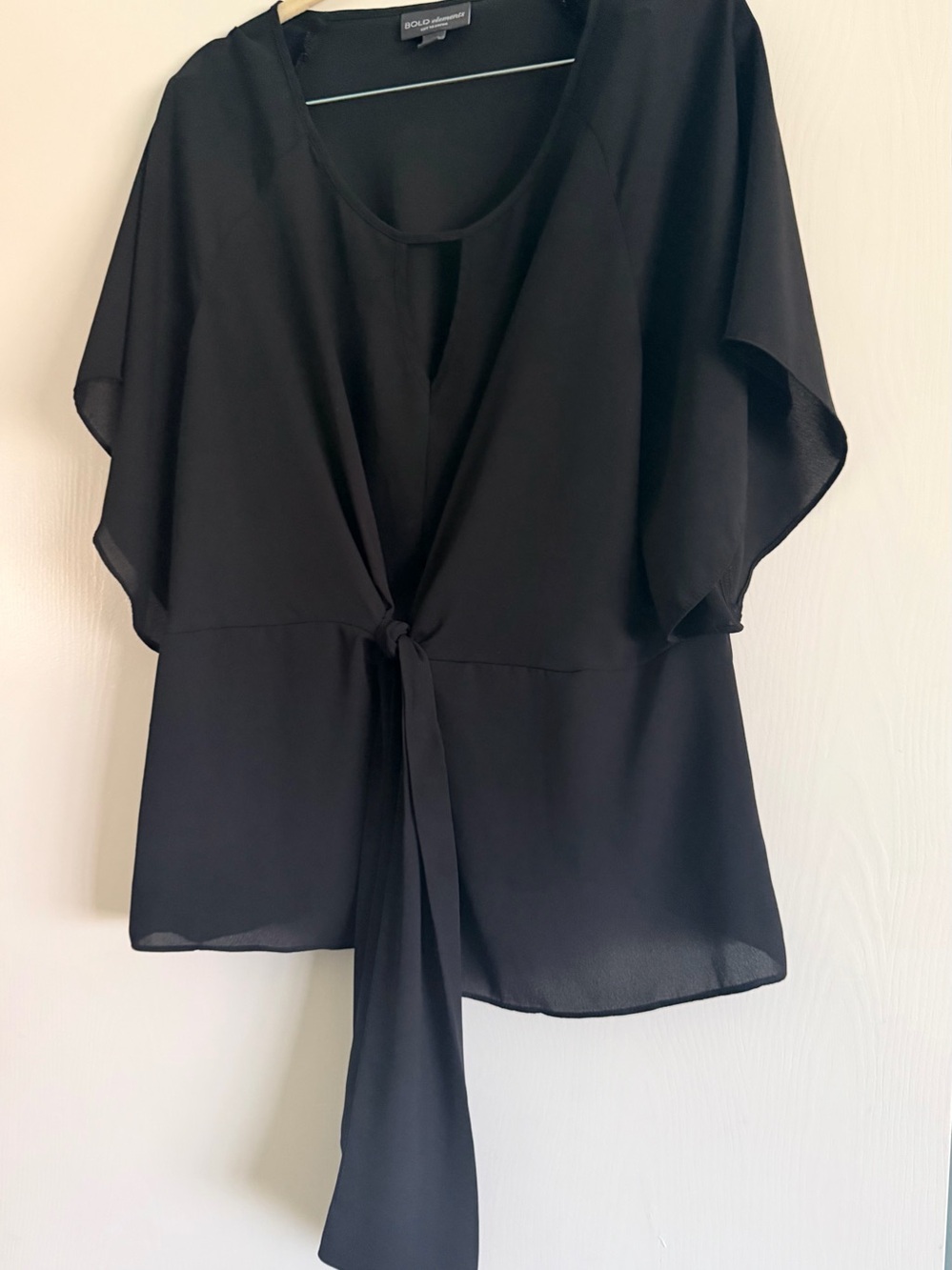 BOLD elements Black Front Tie Blouse - Women's Sheer Sleeve Top